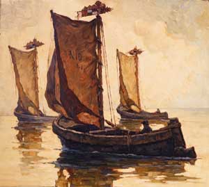 Kurenkähne im Morgenlicht von Carl Knauf